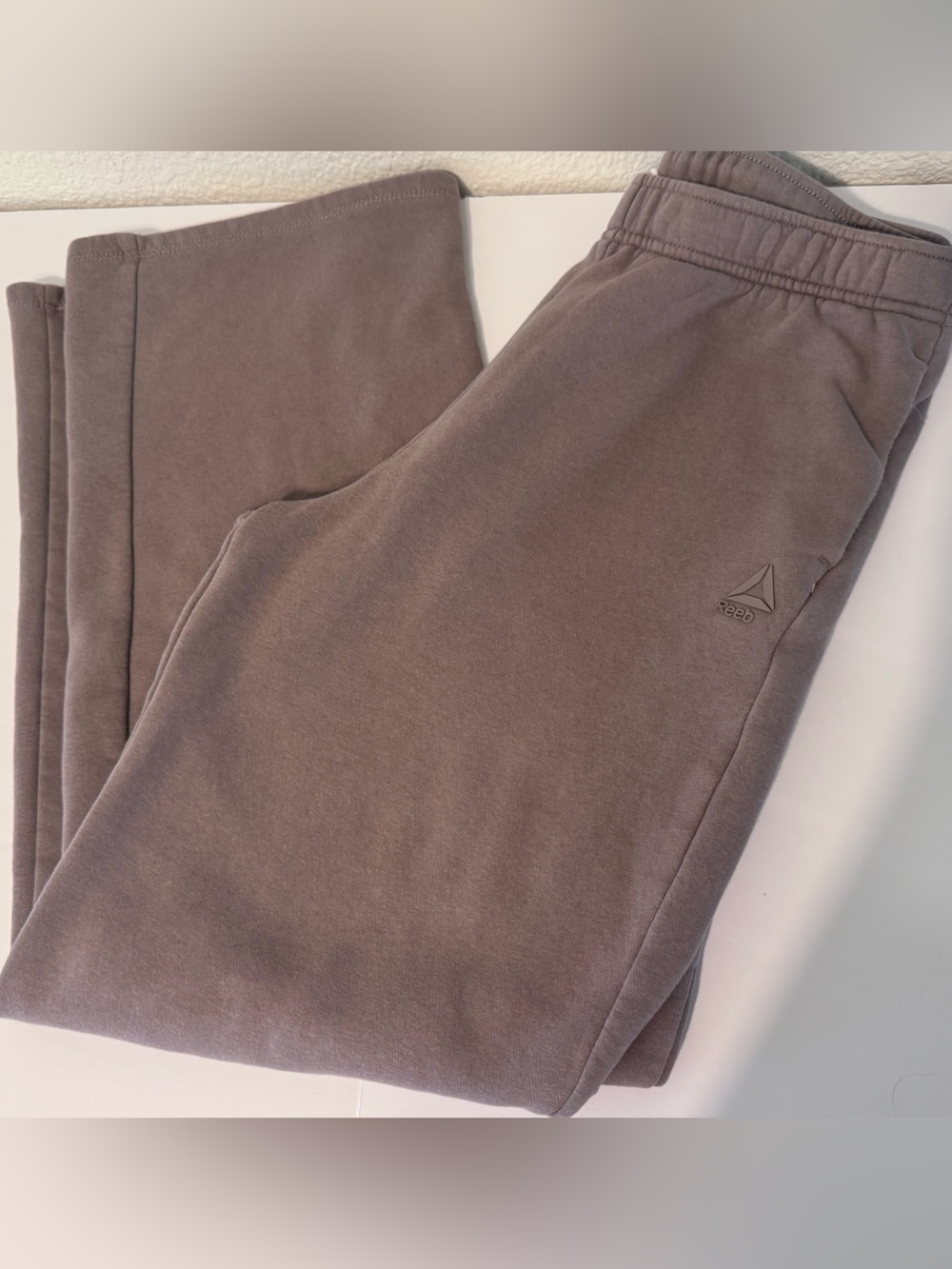 Reebok Taupe Beige Fleece-Lined Joggers with Red Delta Logo
